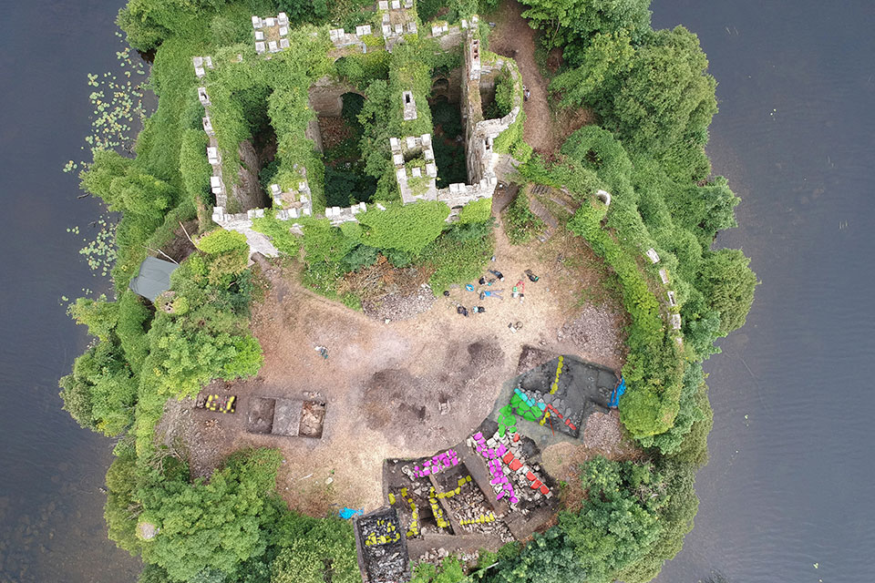 An overhead look at the excavations at the Rock of Lough Key. 