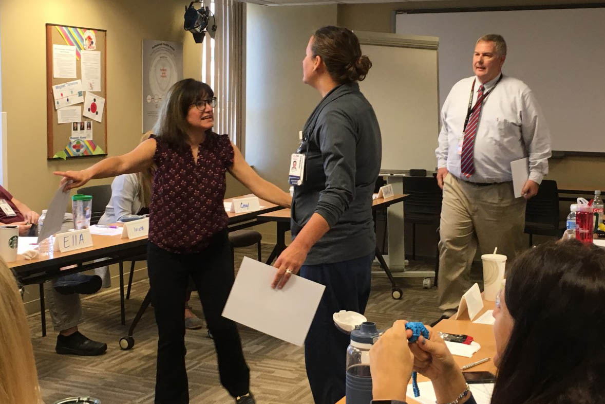 Nancy Weaver leads a training session