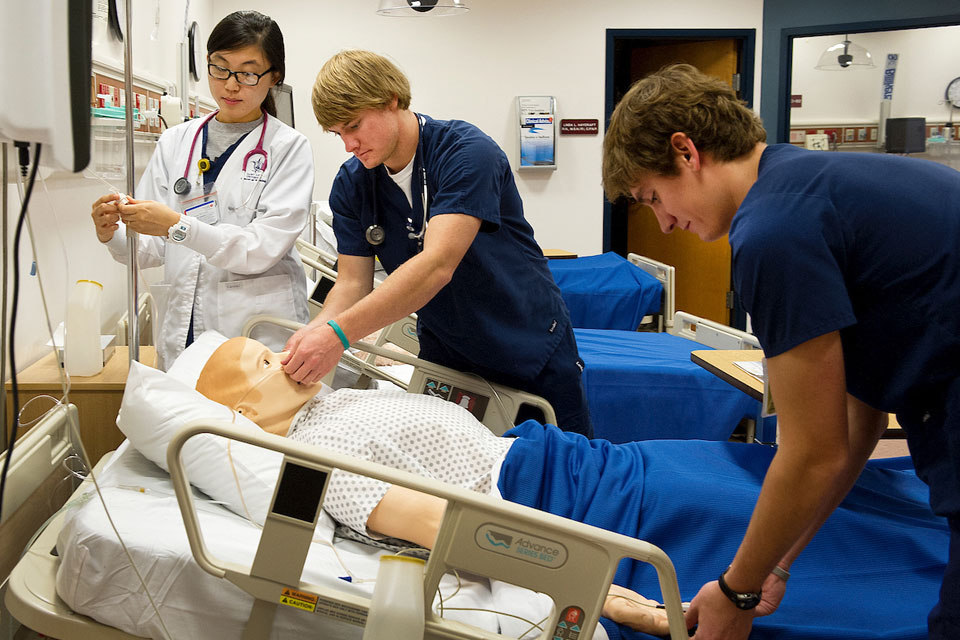 Nursing students in a simulation lab