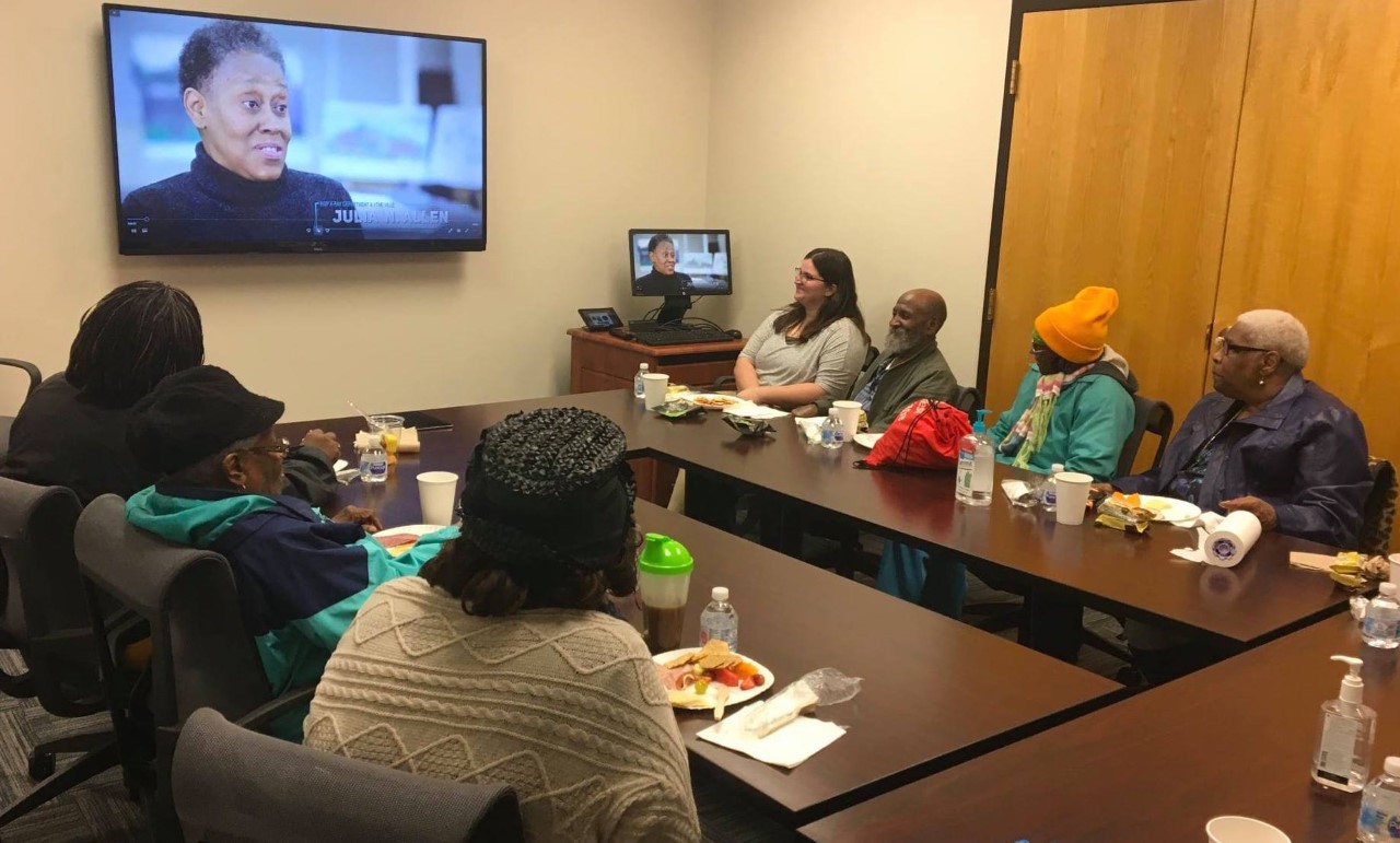 Participants in Whitney Postman, Ph.D.'s screening of a documentary about the Homer G. Phillips Hospital.