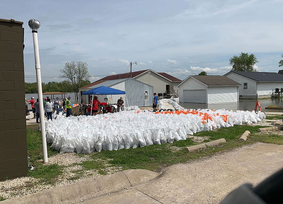 Sand bags staged in Hardin, Illinois