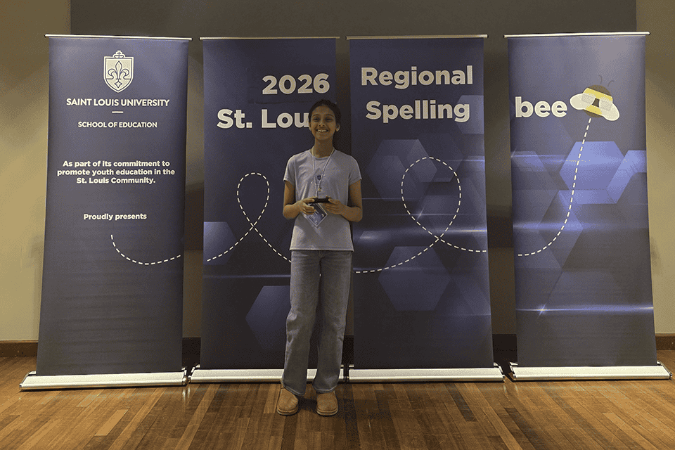 Khusi Dahal, winner of the 2026 Scripps Spelling Bee Regional. 