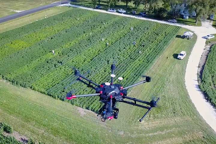 Drone above a field