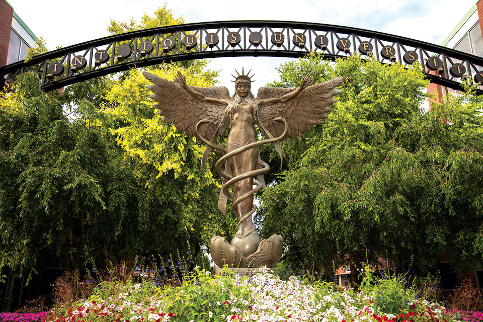 The Angel of Mercy statue on the south campus of Saint Louis University