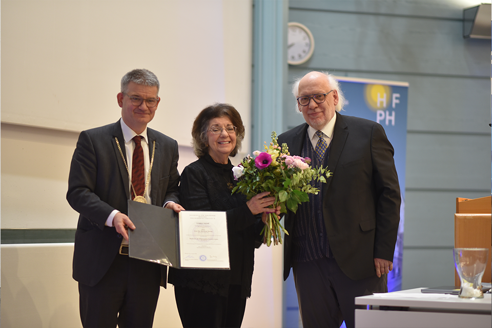 Eleonore Stump, Ph.D., professor of philosophy at Saint Louis University, was honored recently by the Munich School of Philosophy, where she received a papal honorary doctorate for her dedication and expertise to religious philosophy throughout her decades-long career. 
