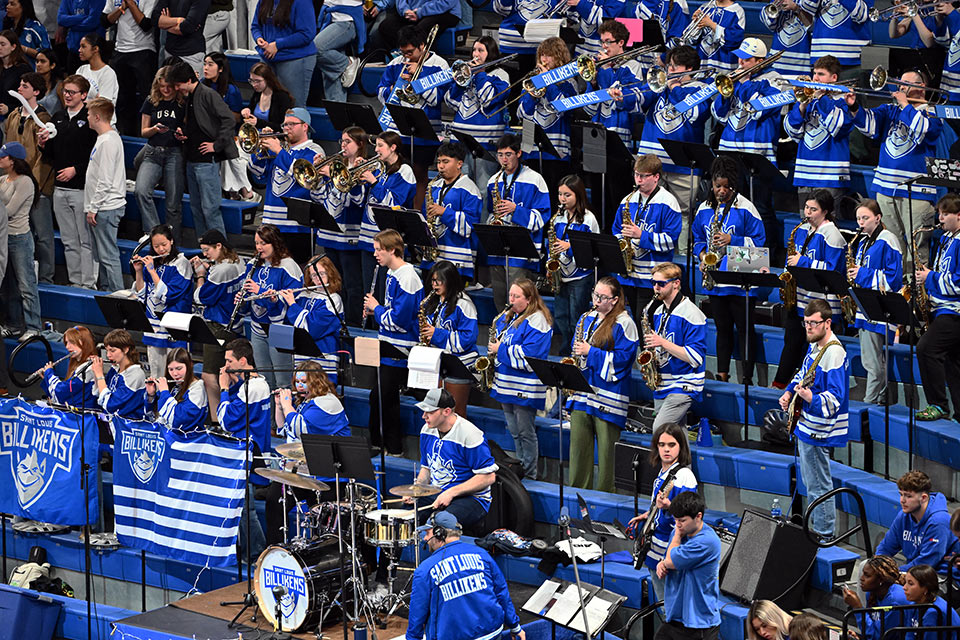 SLU's Billiken Pep Band plays in Chaifetz Arena.