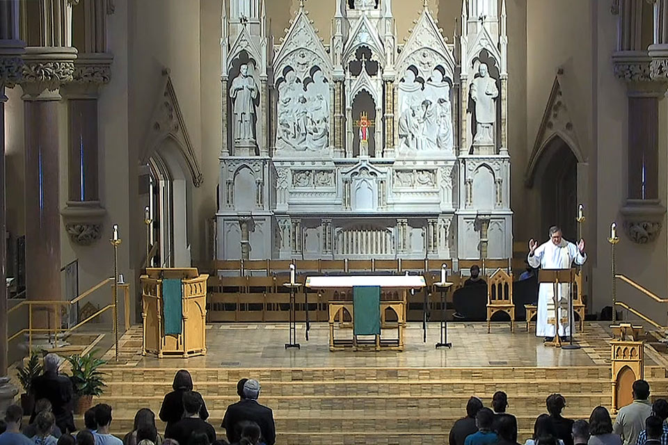 David Sulwalsky, S.J., vice president for Mission and Identity, speaks at a prayer service Wednesday, Sept. 22. 