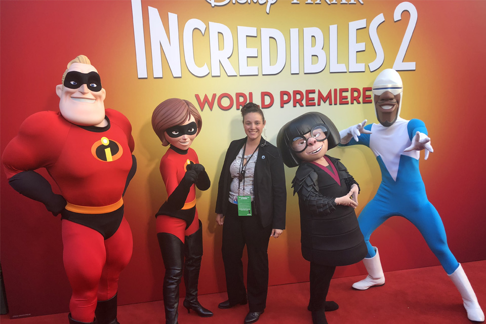 Natalie Conners with the cast of the Incredibles 2