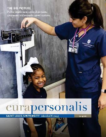 The 2017 cover of cura personlis showing a nurse measuring a child's height