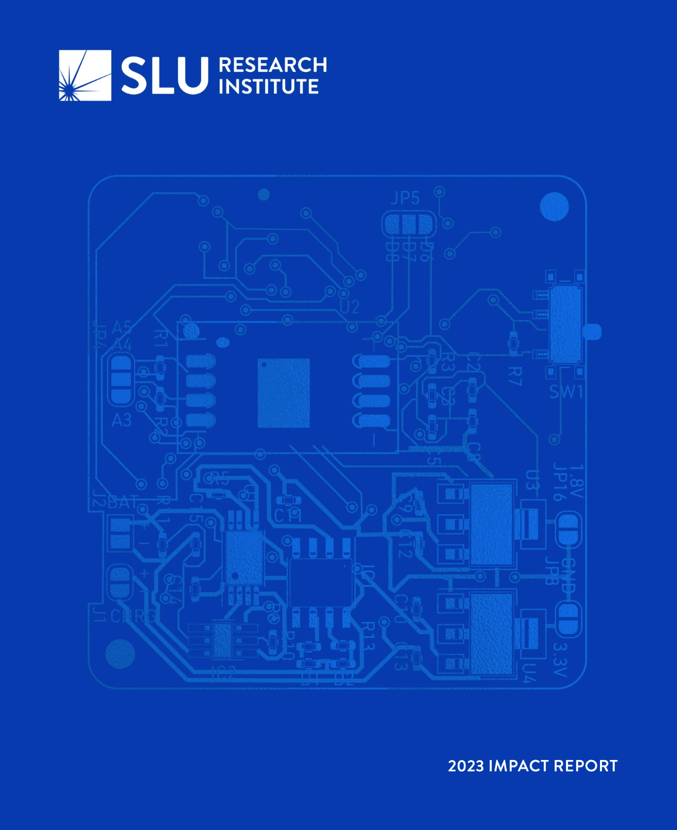 Impact Report Cover #3 on a blue background showing a GIS generated map of St Louis