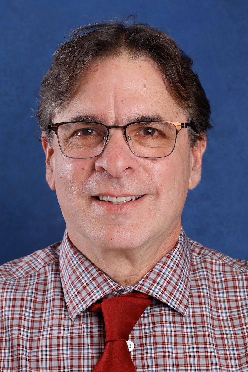 Dan Hanes, Ph.D. Dan Hanes, Ph.D., smiles in front of a blue background
