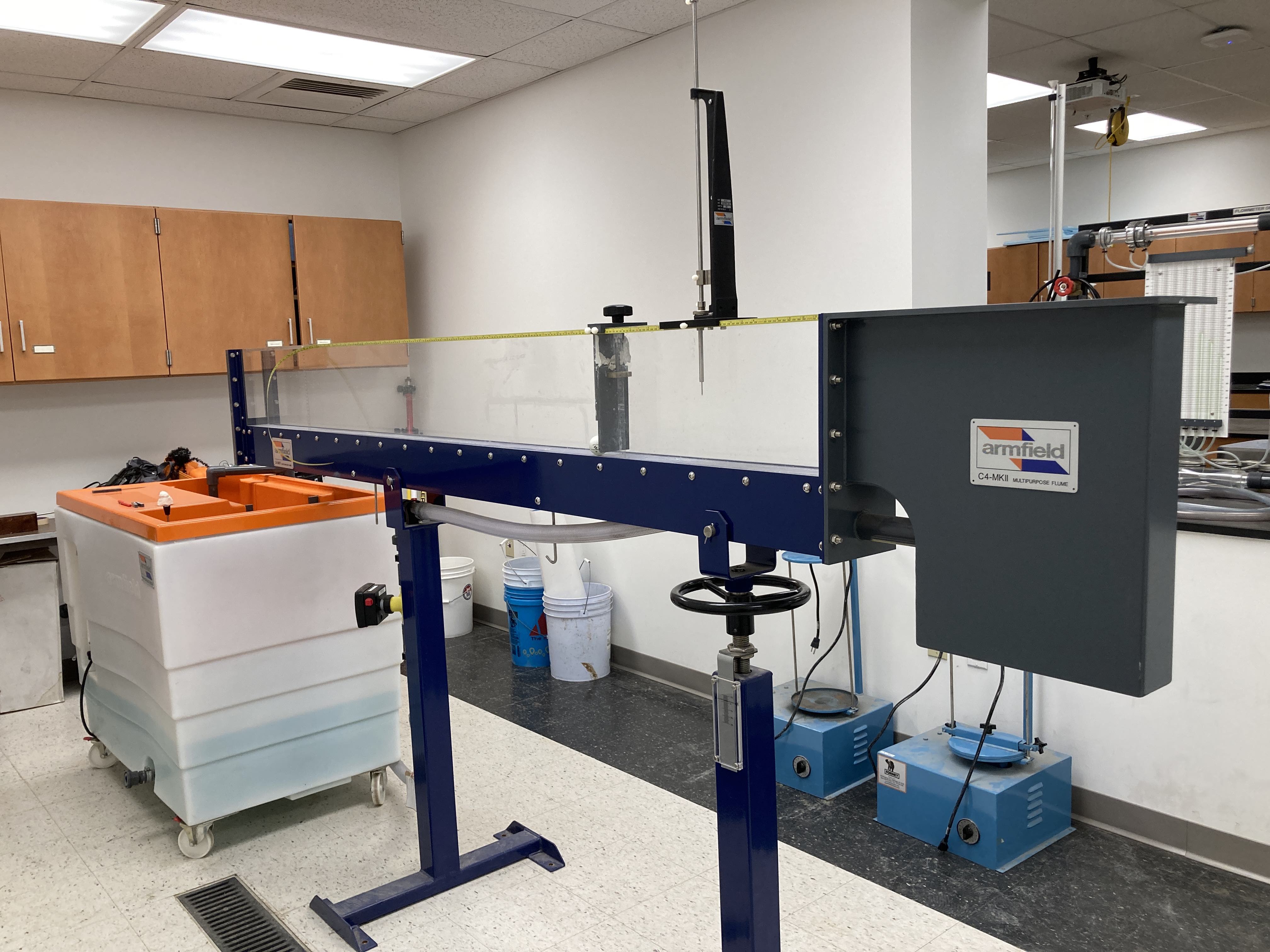 Small Adjustable-Slope Flume Stands in Lab 