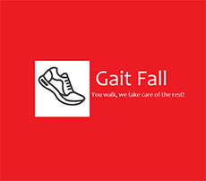 graphic with a shoe reading gaitfall: you walk, we'll take care of the rest on a solid background