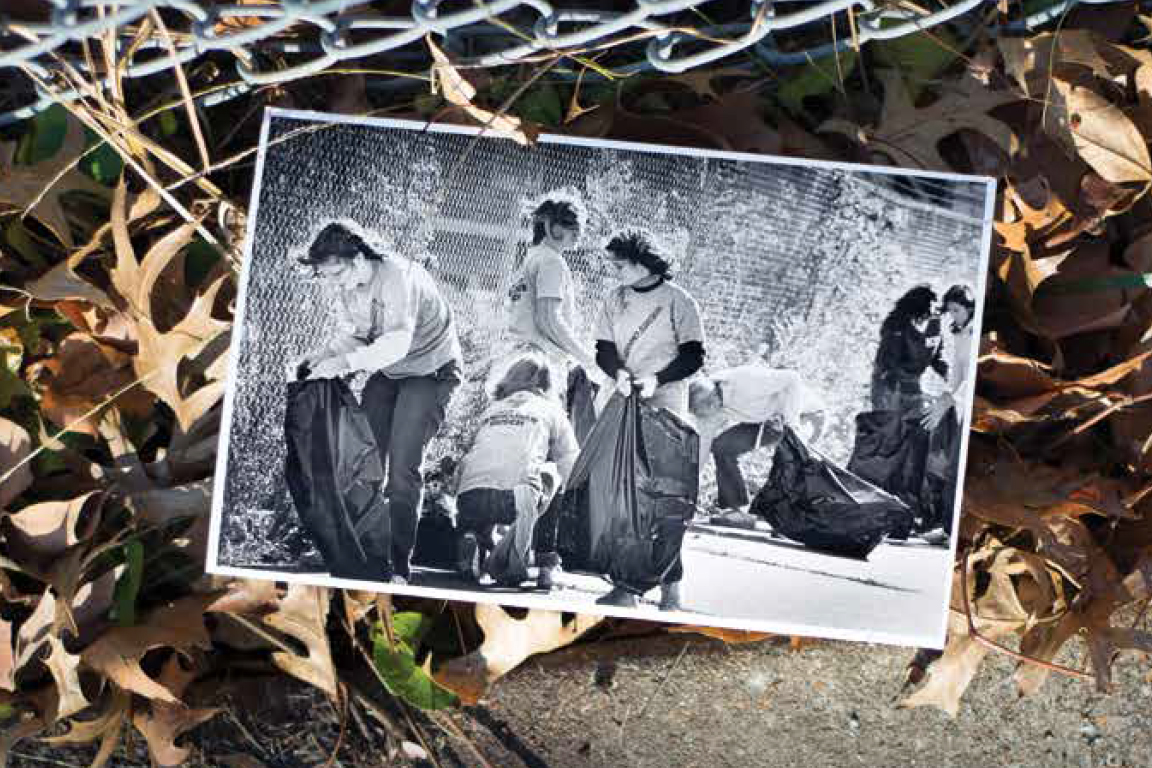 Vintage photo of SLU students doing service in 1980