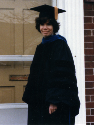 Dr. Frances Pestello in academic attire in 1985
