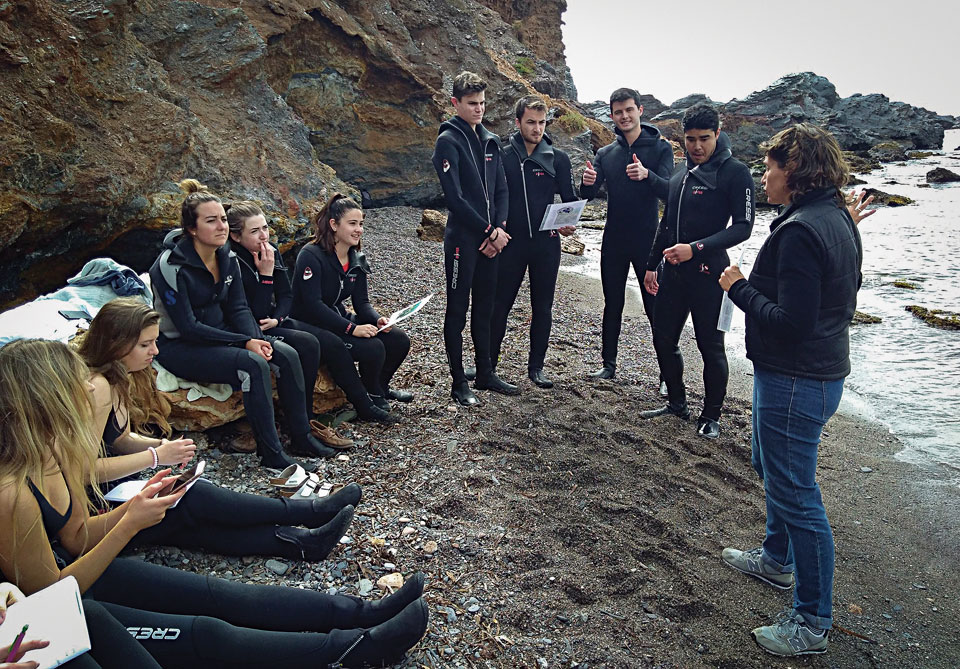 Oceanography students on a beach in Spain