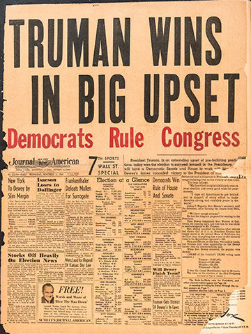 New York Journal-American front page from Nov. 3, 1948, which announces Truman's presidential win