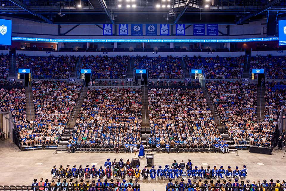 Students fill the stands at Chaifetz Arena for New Student Convocation